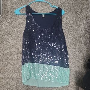 J. Crew Factory Navy and Mint Sequin Blouse